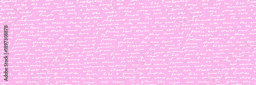 Vintage handwriting script seamless pattern on pink background. Cursive English calligraphy illegible text. Doodle pen poetry page background. Hand drawn antique cursive style wrapping paper.