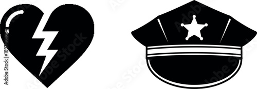 Broken heart and police cap icon