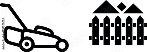 Lawn mower and fence icon