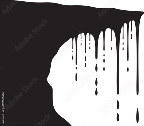 Melting Face Profile with Dripping Black Silhouette Effect Closeup