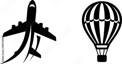 Airplane and hot air balloon silhouette