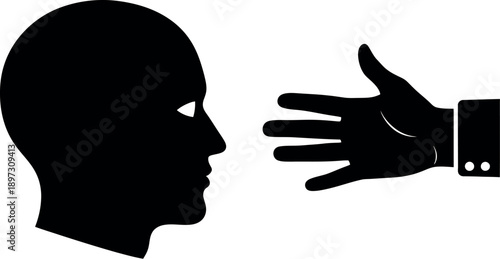 Man silhouette looking at hand gesture
