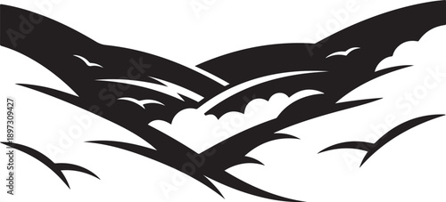 Silhouette of birds flying in the sky together freely