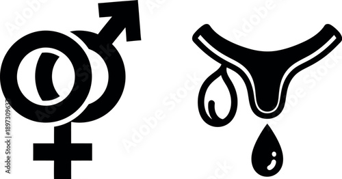 Menstruation symbol and uterus icon representing female reproductive health