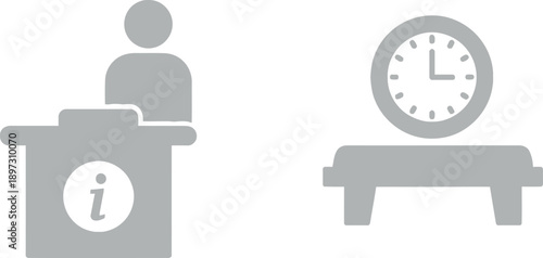 Information desk and clock on table