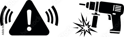 Caution sign with drill machine