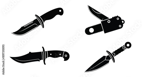 Four distinct knife designs presented as a bold graphic silhouette