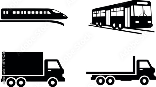 Various transportation vehicles silhouette