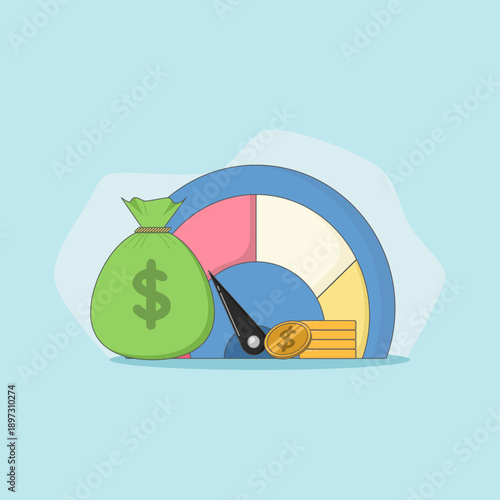 The concept of economic growth, money bags, and level indicators.