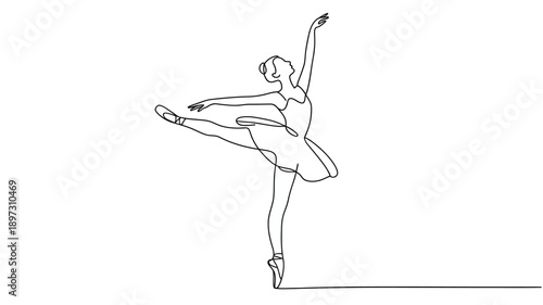 Elegant ballerina in graceful pose drawn with a single continuous line