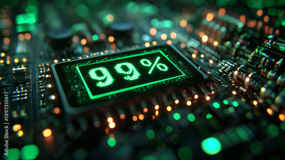 Obraz premium Digital Circuit with Green Display and Percentage Readout on Panel