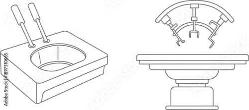 Simple line drawing of laboratory equipment and measuring device