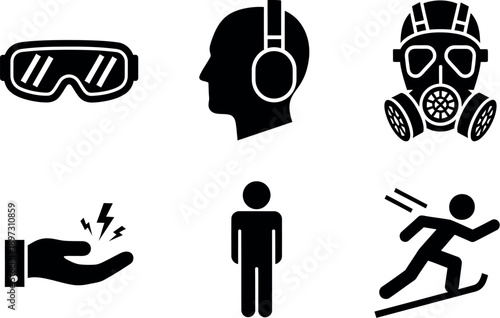 Safety equipment and human icons for emergency situations