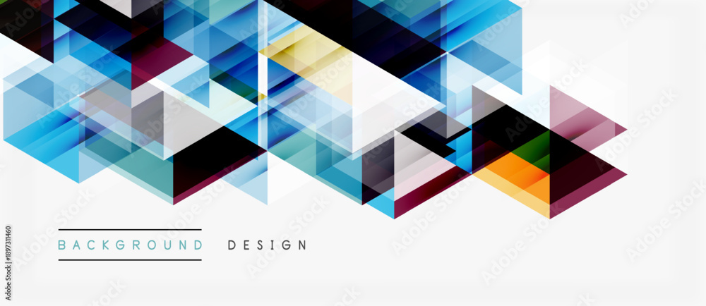 Fototapeta premium Abstract geometric pattern. Blue, purple, gray triangles create dynamic visual flow. Modern design element for backgrounds.