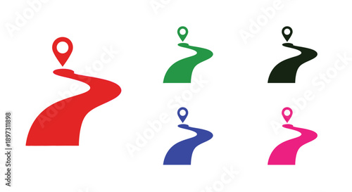 Colorful map pin road icons set a modern graphic design silhouette