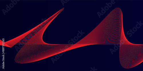 Abstract red wave line pattern on dark blue background. Futuristic technology concept. Suit for banner, poster, cover, brochure, flyer, website