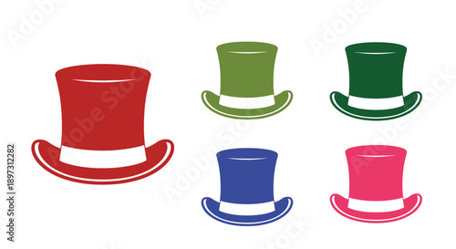 Colorful top hats arranged in a simple composition silhouette