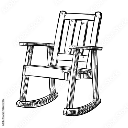 Rocking chair vector line art hand drawn illustration