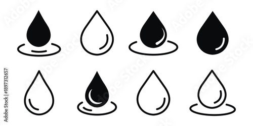 water drop vector icon set. raindrop signs. simple oil, tear or water droplet symbols. different colour water drops. vector illustration on transparent background