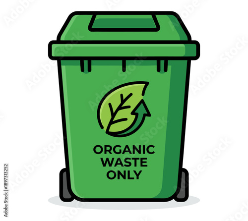 A Green recycle bin for organic waste, showcasing a sustainable approach to waste management. The recycle bin symbolizes environmental awareness and responsible disposal