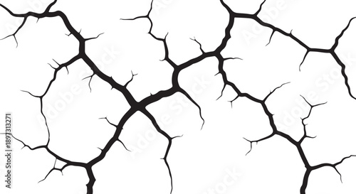 Cracked surface with black lines on white background texture