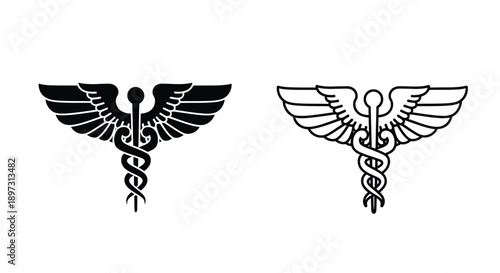 Twin emblems of caduceus with wings a striking design silhouette