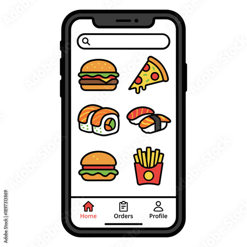 A smartphone with a food ordering app open, displaying various delicious menu items