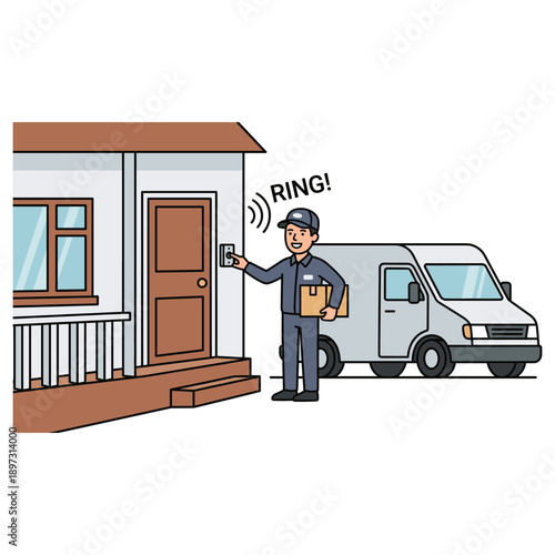 Delivery person ringing doorbell at a home to deliver a package
