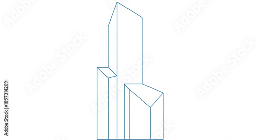 A minimalist line drawing of three rectangular prisms in varying heights and widths with clean lines and simple shapes
