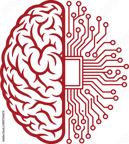 Human brain combined with circuit board representing artificial intelligence vector graphic