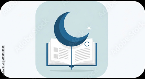 An open book with a crescent moon above, symbolizing knowledge and dreams in a serene, nighttime setting viewed from directly above.