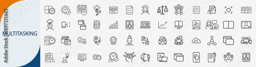 Multitasking and business workflow icons set, line symbols for time management productivity efficient office work and professional vector illustration