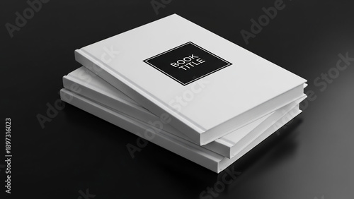 Clean White Book Covers Stacked on a Dark Minimalist Background Template