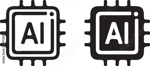 ai chip black two icon set vector illustration design 