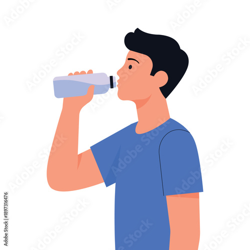 Healthy lifestyle concept with a man drinking water from a bottle vector illustration.