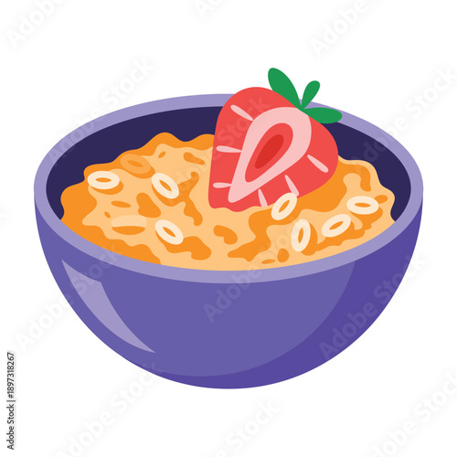 A Delicious Bowl of Oatmeal Topped with a Fresh Strawberry Slice