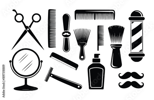 Collection of Barber Shop Tools and Accessories