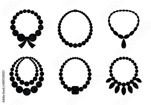 Collection of Six Black Silhouette Necklaces on White Background