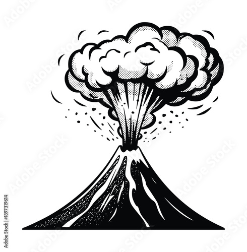 Stylized Illustration of a Volcano Erupting with Smoke and Ash