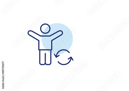 Happy person with arms raised and renew arrows. Success and celebration. Pixel perfect, editable stroke vector icon