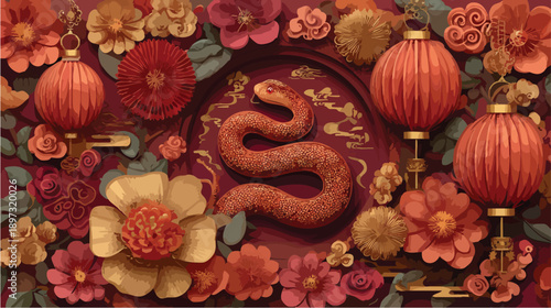 Intricate coiled snake sculpture centerpiece with festive decor.
