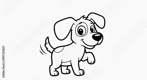 A cute cartoon dog with a happy expression in a simple line art style