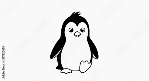 A cute cartoon penguin character in a simple black and white illustration style