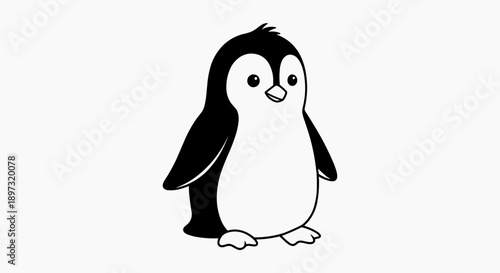 A cute cartoon penguin illustration in a simple black and white design