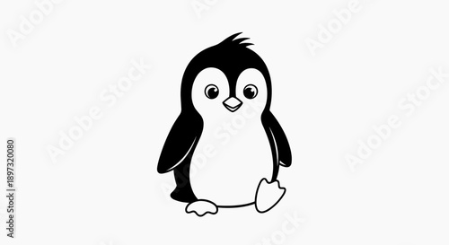 A cute cartoon penguin character in a simple black and white illustration style