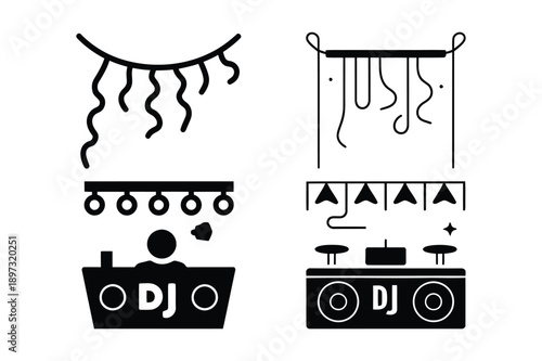 DJ Icons: Turntables, Mixer, Controller, Performance Setup
