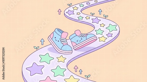 Wallpaper Mural Cute Sneakers on Colorful Pathway with Stars Torontodigital.ca