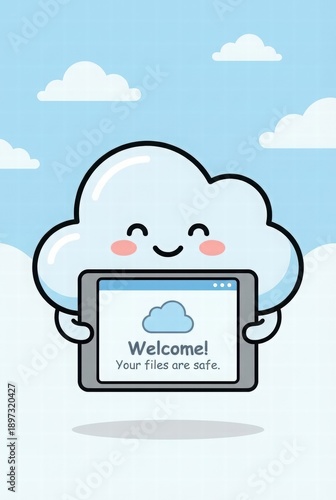 Wallpaper Mural Happy Cloud Character Holding Tablet Torontodigital.ca