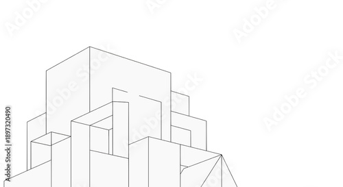 A minimalist vector graphic illustration of a modern cityscape in a flat line art style