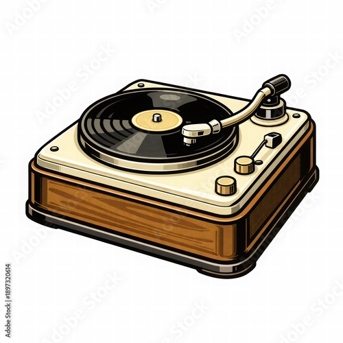 Wallpaper Mural Vintage Turntable with Vinyl Record Illustration Torontodigital.ca